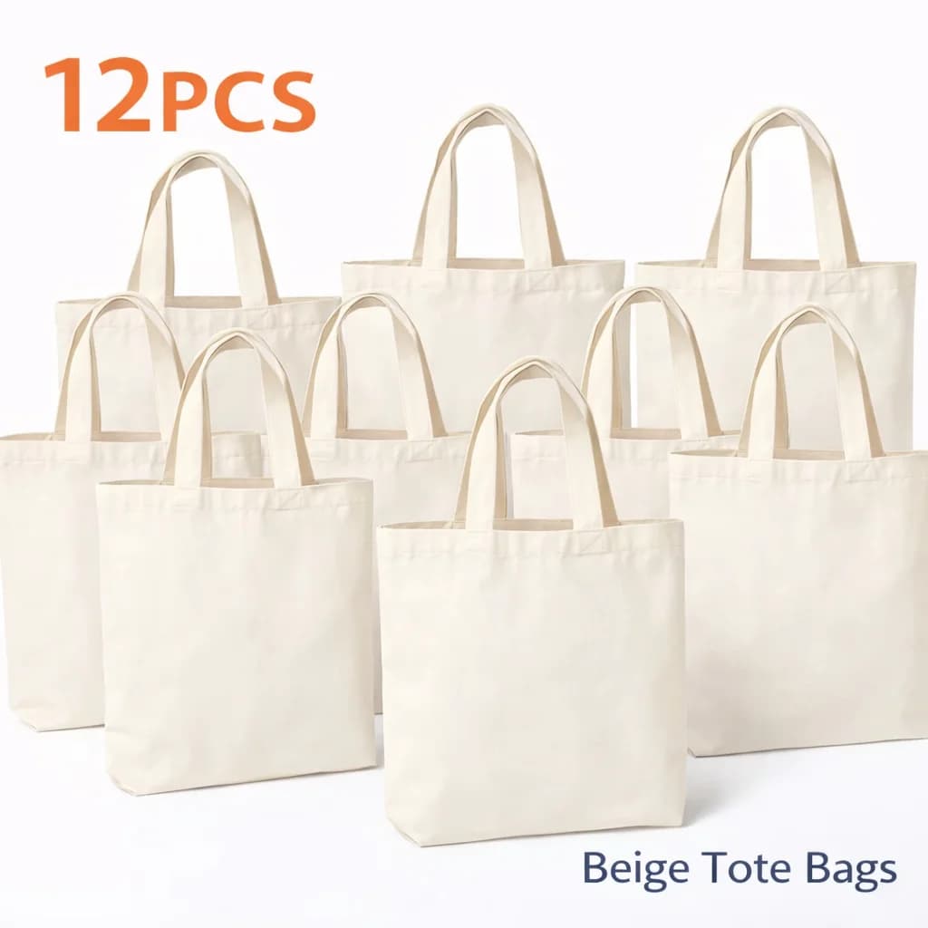Set di Borse Tote Vuote per Sublimazione 6pz 10pz 12pz, Borse Tote in Tela Beige per Stampa a Caldo, Borse Shopping Fai-da-te per Sc