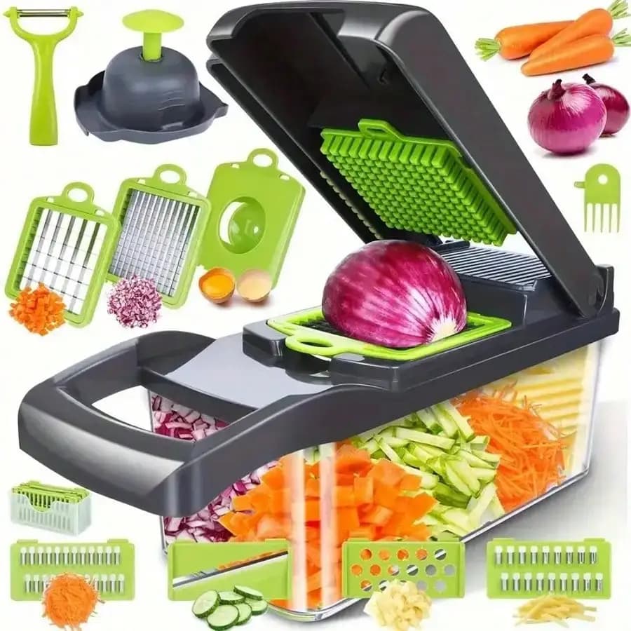 Tritatutto per verdure 16 in 1 a 8 lame, affettatrice per alimenti multifunzionale con contenitore, regalo di Natale, Halloween, Ringraziamento