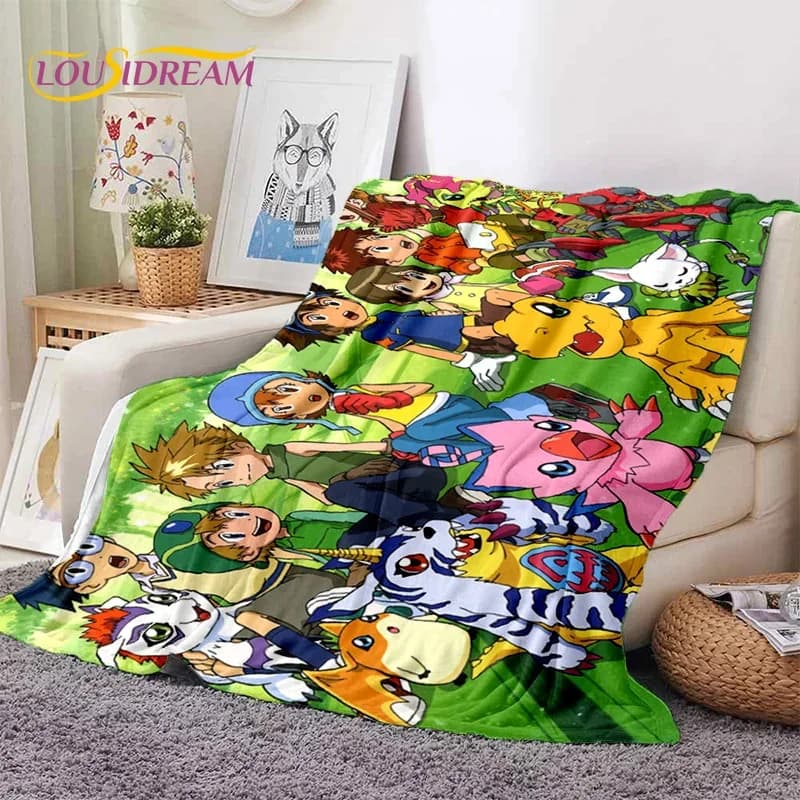Retro Digimon Adventure Monster Cartoon Soft flanella coperta per letti camera da letto divano Picnic, coperta per copertura regalo per bambini