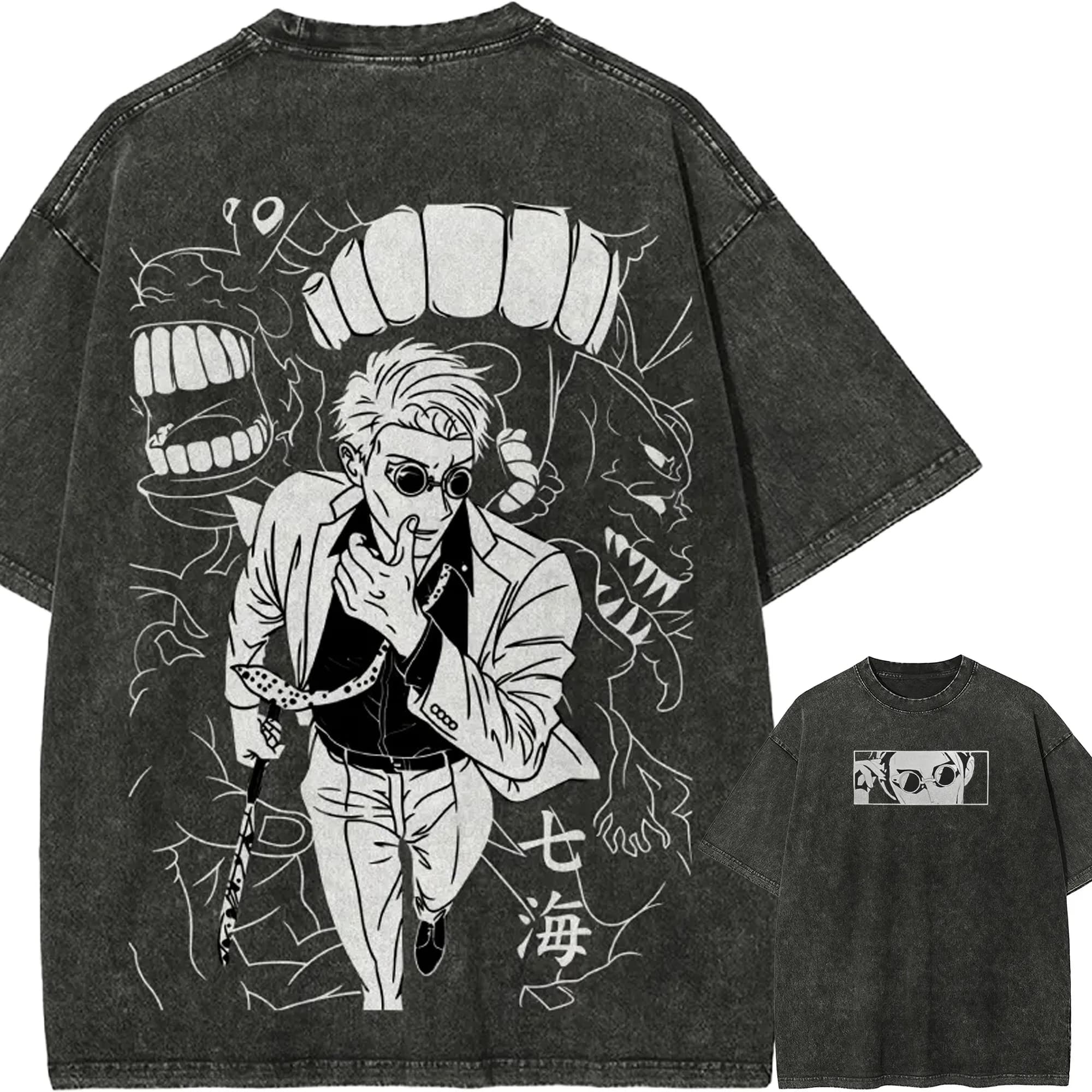 Kento Nanami T Shirt Jujutsu Kaisen Men Acid Wash Nanami Overtime Anime Graphic Streetwear 7:3 Ratio Vintage Bootleg Tee