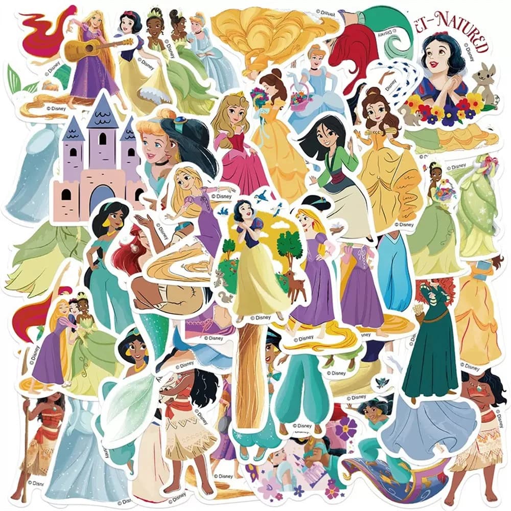 50 fogli/confezione Adesivi Disney Anime Princess Cartoon Graffiti per telefono, valigia, notebook, iPad, tazza, skateboard
