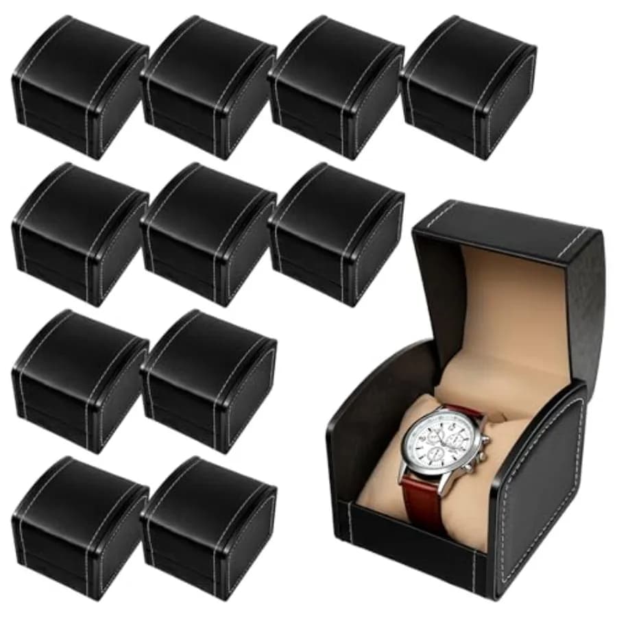12 Packs Single Watch Box with Removable Pillow, PU Leather Jewelry Storage Case for Bracelet Necklace Display Holder Organizer