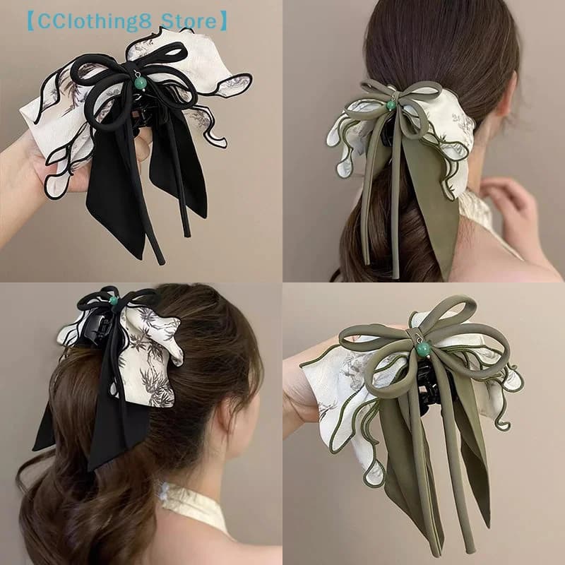 Fermaglio per capelli con motivo a pittura a inchiostro - Fermaglio a farfalla con fiocco in stile cinese, Nuovi accessori per capelli Zen【AliS8】