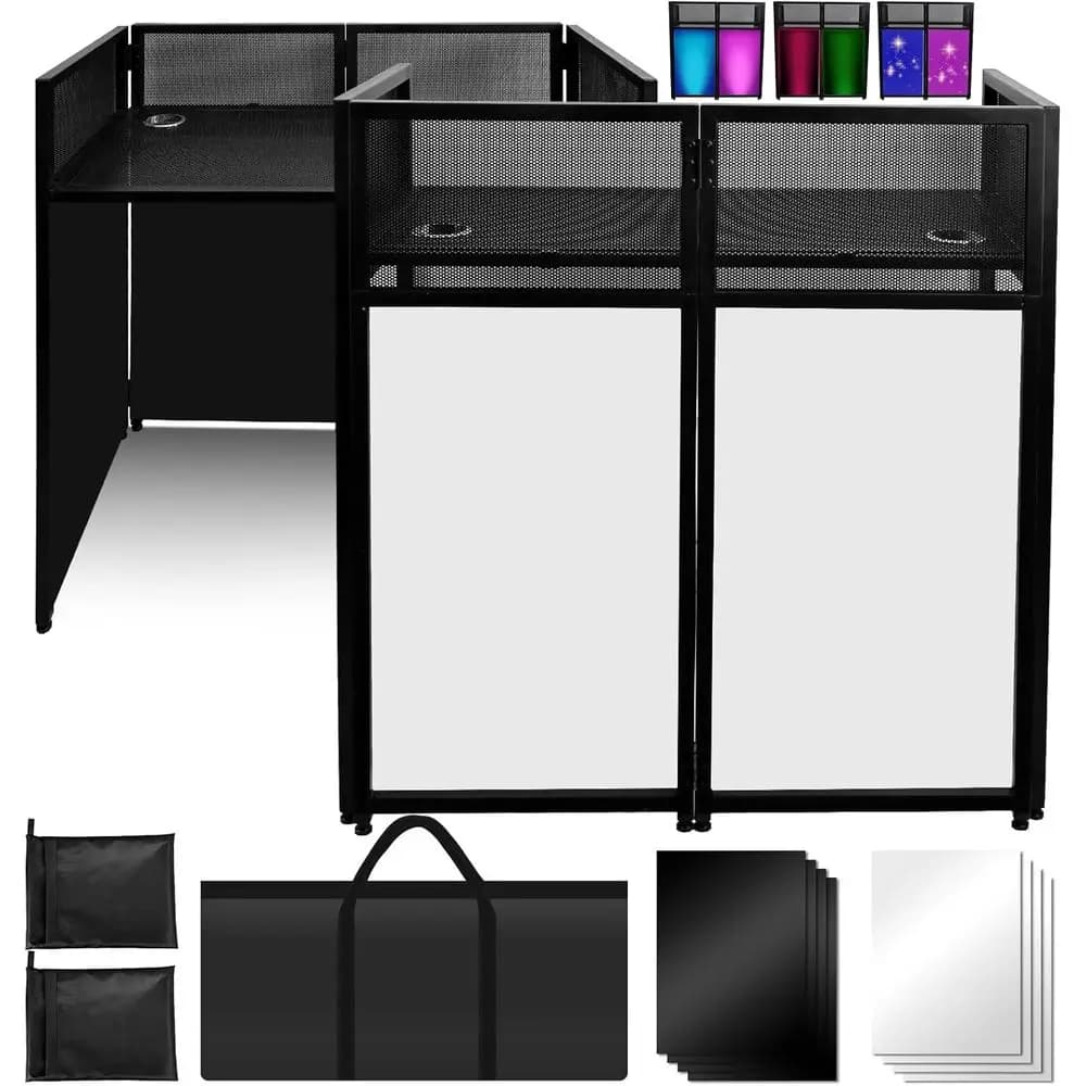 Cabina DJ compatta 40 x 20 con scarichi di luce, supporto pieghevole per laptop e controller, borsa per il trasporto inclusa, ideale per bar, club,