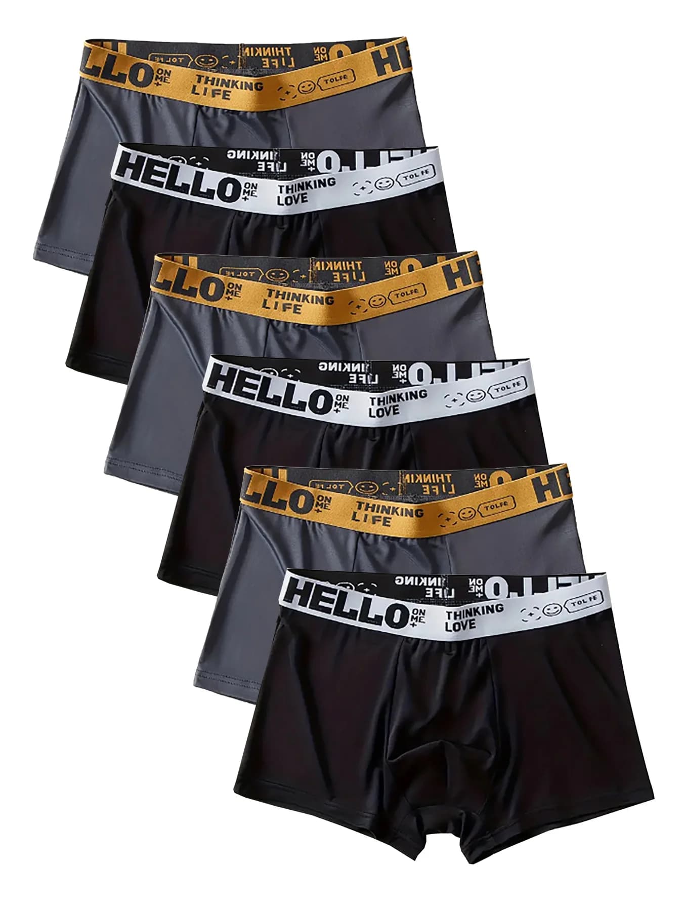 【HELLO Fun Vita】 Set da 6 pezzi di boxer da uomo traspiranti in colori contrastanti neri e grigi per l'uso quotidiano