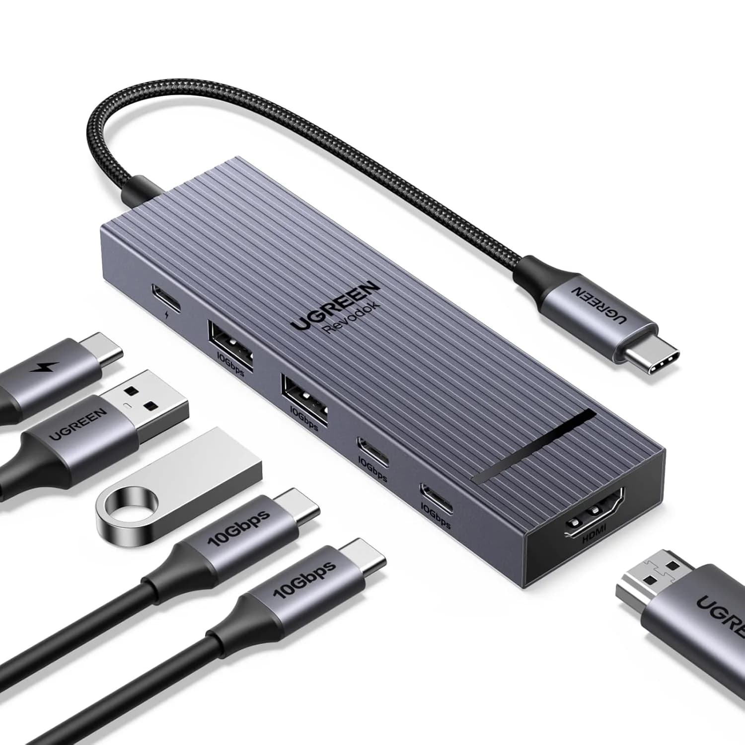 UGREEN Revodok Pro USB-C Hub 6 in 1 10 Gbps USB C 3.2 and USB-A 3.2 4K 60 Hz HD-MI, 100 W power for MacBook