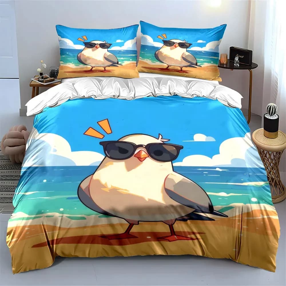 Set di decorazioni per uccelli a tema marino, set di biancheria da letto con copripiumino morbido e confortevole, include 1 copripiumino e 2 federe, regalo