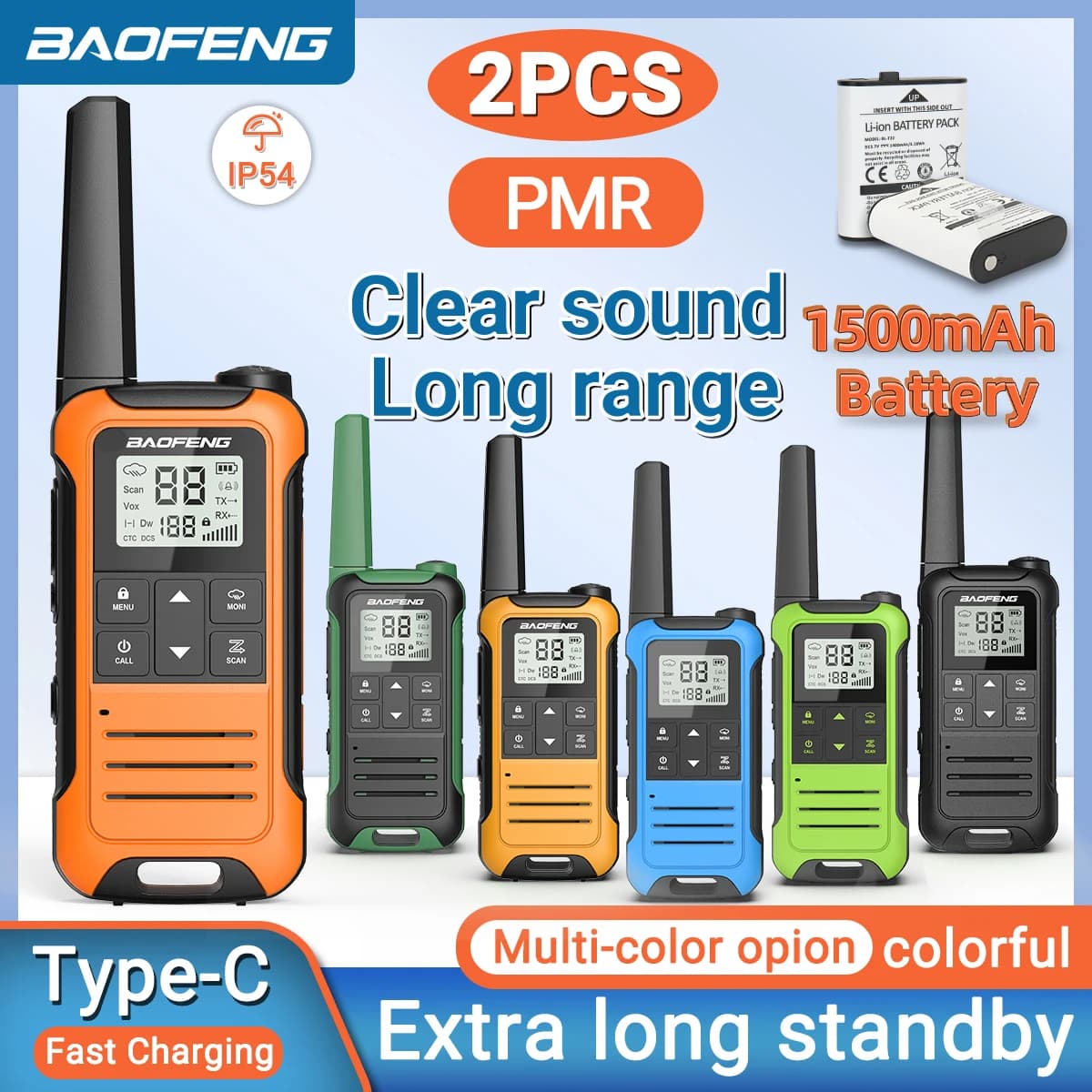 2 pieces Baofeng F22 Mini Walkie Talkie PMR portable rechargeable long range for children, two-way radio with Type-C charger for camping trips