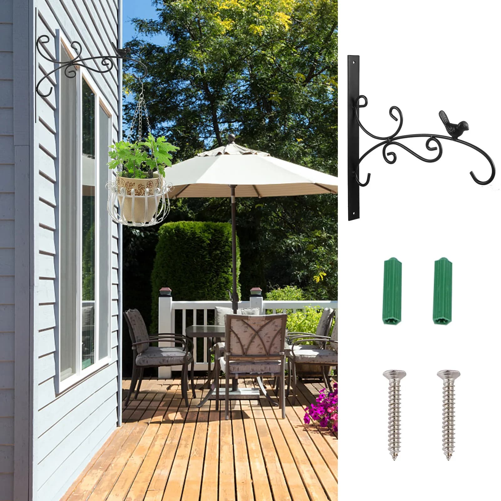 Sturdy Rust-Proof Iron Wall Mounted Plant Holder Bracket for Hanging Baskets Planters Bird Feeders Lanterns Wind Chimes Patio