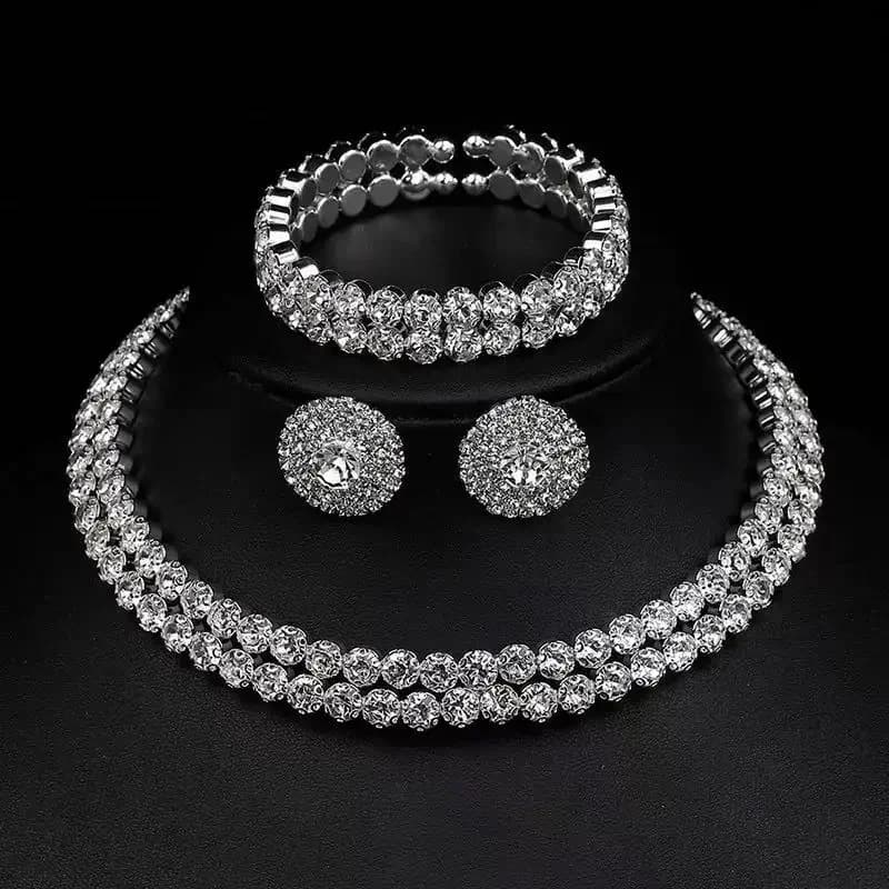 Sparkling Rhinestone Jewelry Set 1/3Pcs Shiny Necklace Earrings Bangle for Women Wedding Guest Dress Matching Party Accessories