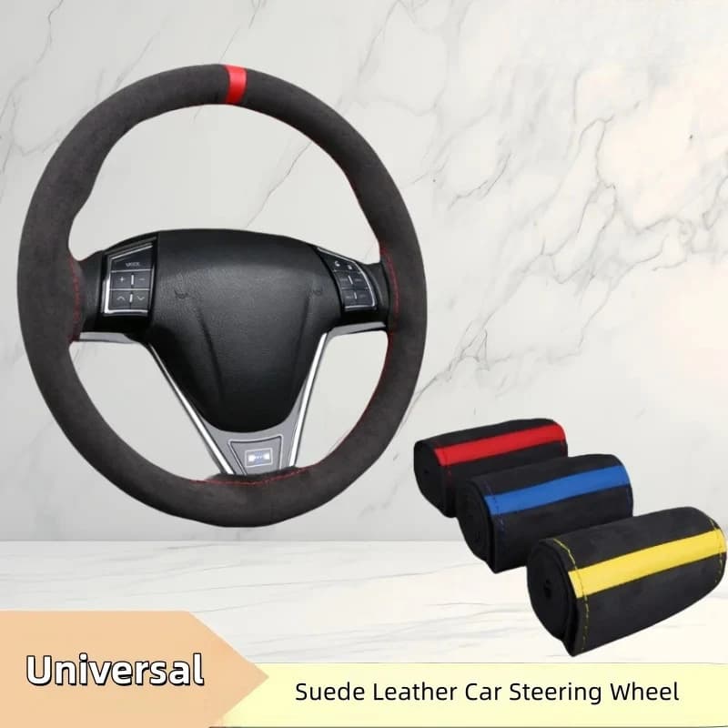 Coprivolante per auto Morbido resistente all'usura Comodo resistente all'usura Cucito a mano universale Intrecciatura in pelle scamosciata nera