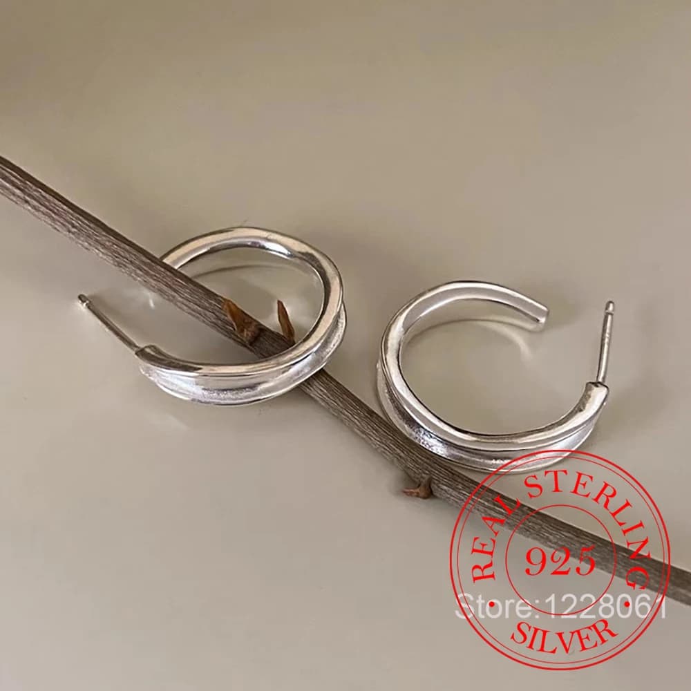Gioielli in argento sterling 925 Linee irregolari semplici Orecchini a cerchio per le donne Gioielli per feste di nozze per ragazze Amiche regalo
