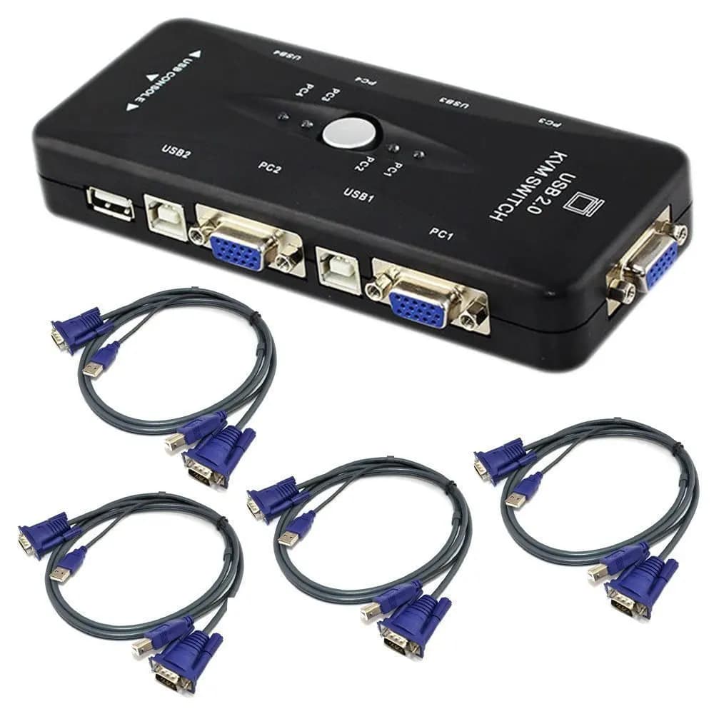 1 Set 4 cavi Switch KVM + Hub 4 porte USB 2.0 KVM VGA/SVGA Switch Box adattatore collega stampante tastiera Mouse 4 computer