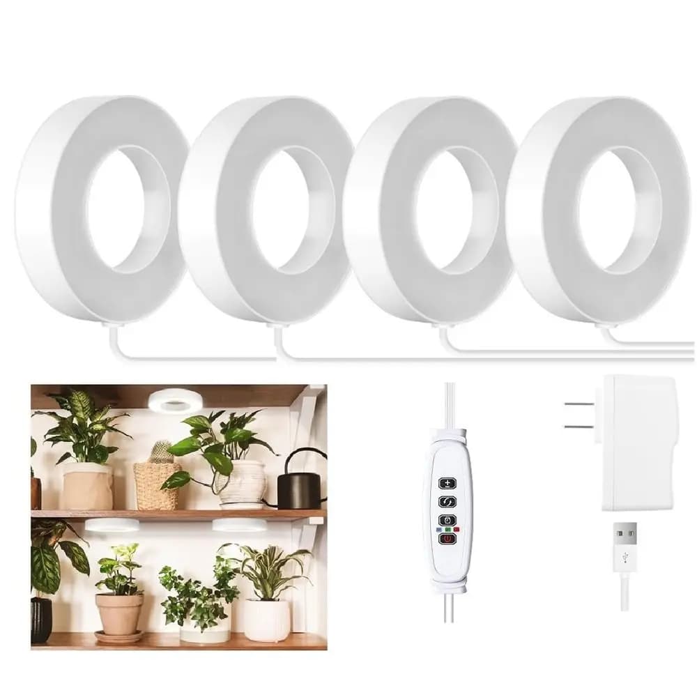 Lampada LED per Piante Sospesa con 10 Livelli di Dimmerazione, Regolabile 1/2/3/4 Teste, Lampada Sottopensile Autoadesiva a Spettro Completo