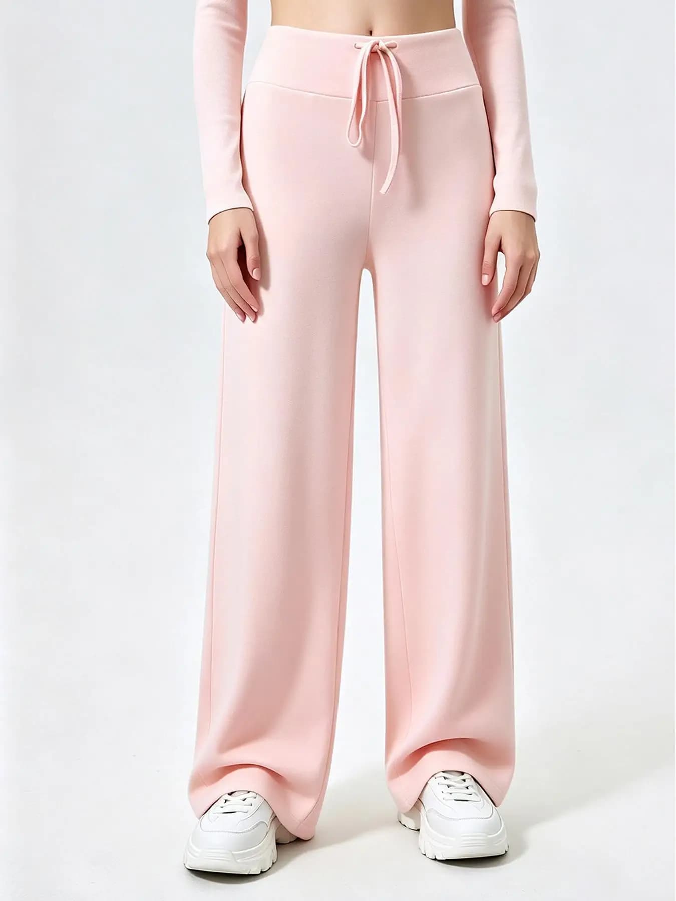 Women's High Waist Wide Leg Yoga Pants, Drawstring Loose Workout Trousers for Gym Pilates Fitness
