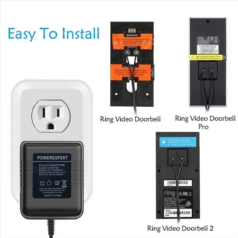 FYBL-Cavo caricabatterie per campanello video, adattatore per campanello 18V AC 500Ma per Ring Video Doorbell Pro/2, campanello Zmodo