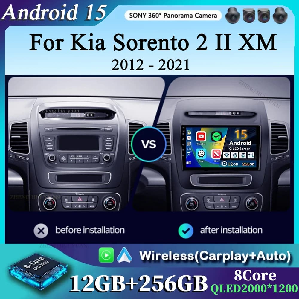 Per Kia Sorento 2 II XM 2012 - 2021 Android 15 Carplay Auto Autoradio Multimedia Stereo Video Player Navigazione GPS WIFI 4G BT