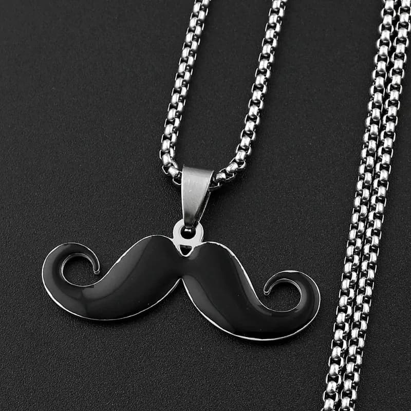 Vintage Long Mustache Pendant Necklace Stainless Steel Hip Hop Unisex Multi Color Chain Jewelry For Women Men Daily Party Birthday Holiday Gift