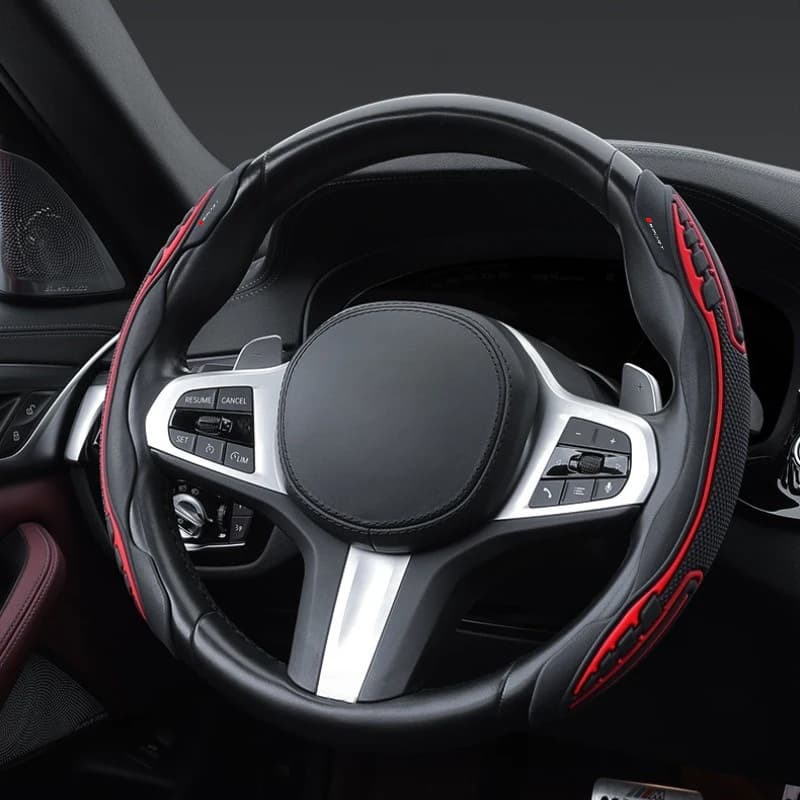 Upgraded sports two-stage buckle steering wheel cover，Comfortable Grip，Improve handling feel，Fits snugly and won't slip off, car