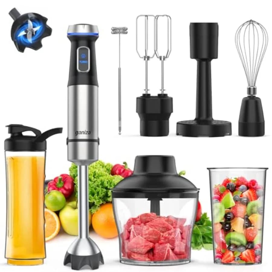 Frullatore a Immersione 5 in 1, Frullatore a Immersione Manuale, Motore Potente 1000W, 8 in 1
