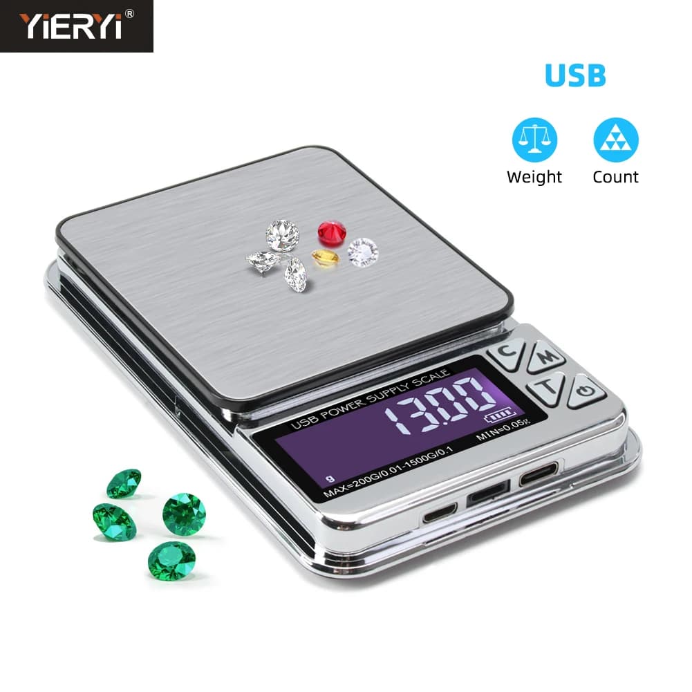 Bilancia per gioielli ad alta precisione 1000g/600g/200gX0.01g Conteggio LCD digitale Bilancia elettronica Bilancia da cucina tascabile in acciaio Carica USB