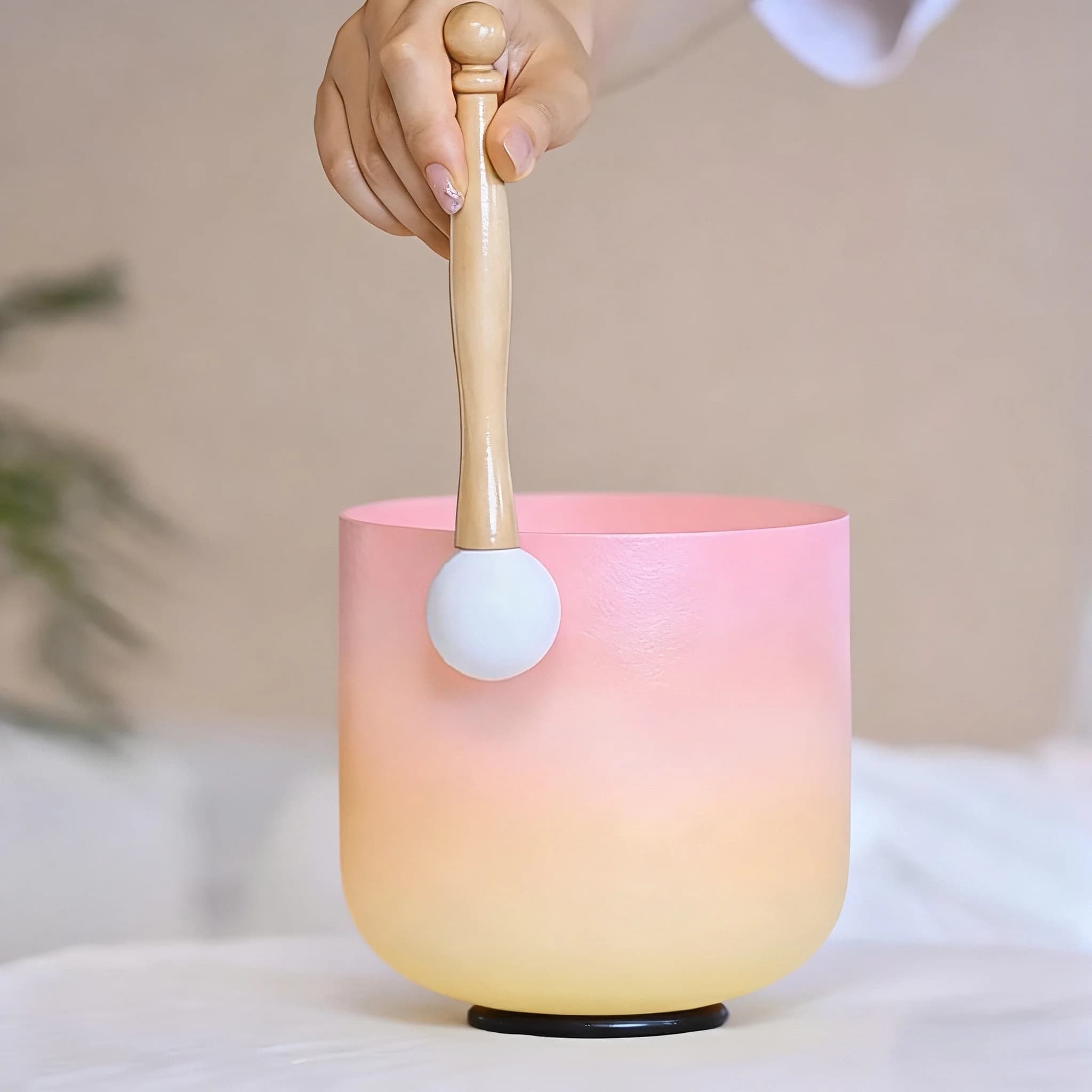 Hye-eun Pink&Orange Crystal Singing Bowl Meditation Musical Instruments Spiritual Mindfulness Sound Chakra Bowls