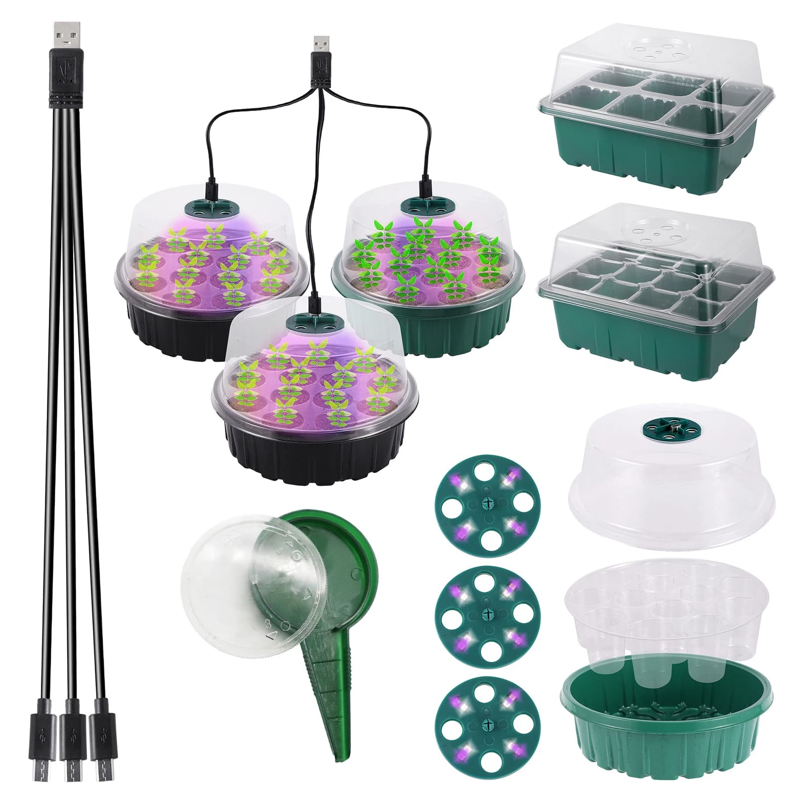Tray for Semina at 6/12/13 Cells with LED Light for Cultivation, Gardening Box, Breathable Vase for Germination of Plants and Flowers
