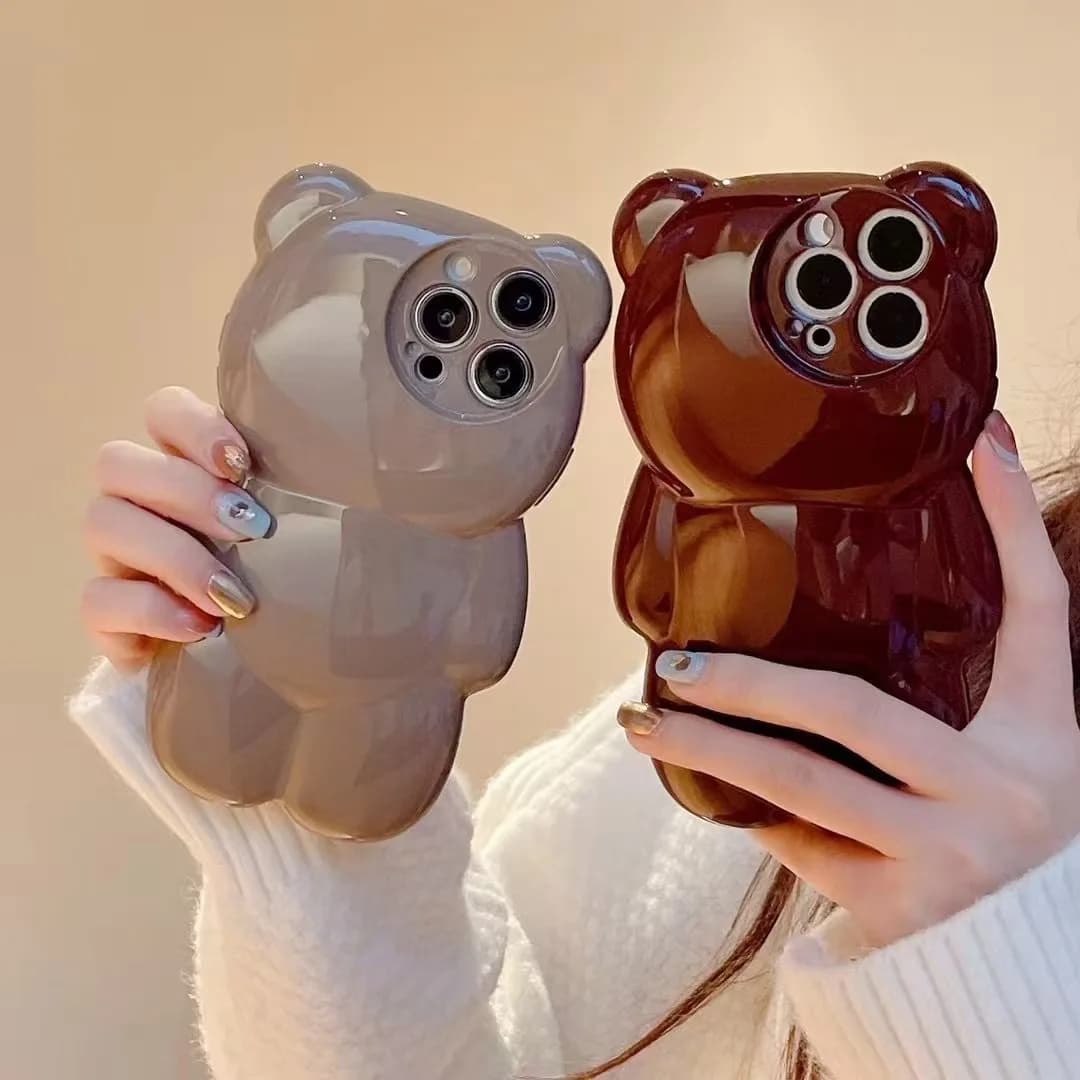 INS Japan Cartoon Cute 3D Bear Bling Glitter Phone Case For iPhone 15 16 17 14 13 12 11 Pro Max Shockproof Protective Soft Cover