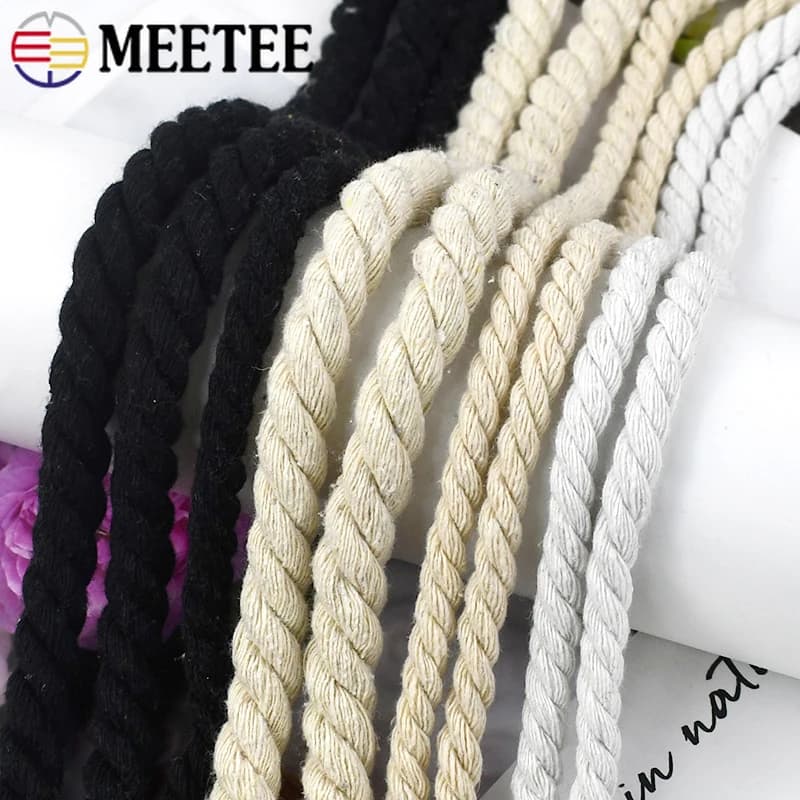 Corda di Cotone Intrecciata a 3 Fili 5/10M 5-20mm per Decorazione Borse, Corde per Tessuti Domestici, Materiali per Artigianato, Accessori per Cucito Fai-da-Te