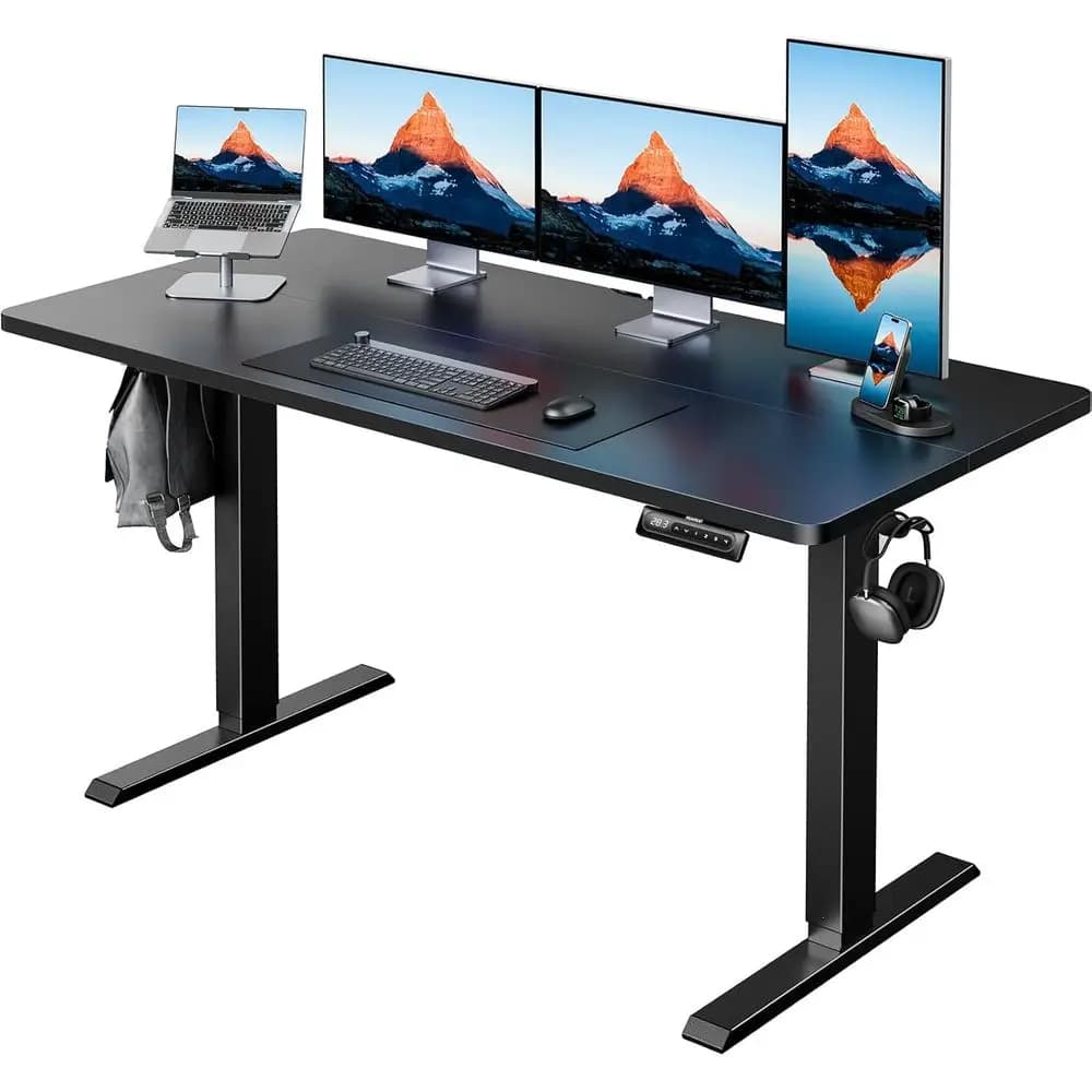 55 x 28 Adjustable Height Electric Desk, 4 Memory Settings, Cable Management, Gaming & Office Desk, Black