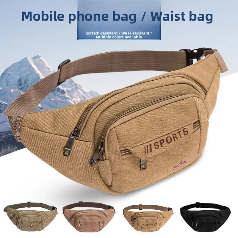 Men's Large Capacity Canvas Crossbody Phone Bag for Construction Work Hand to Mouth Waist Bag Durable Polyester Fiber