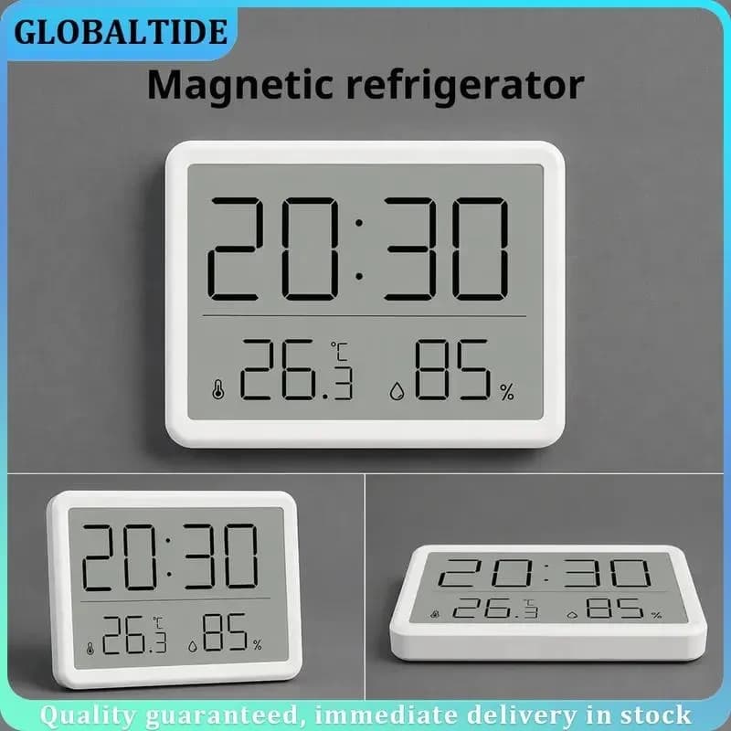 Large LCD Digital Thermometer Hygrometer Wall Clock Automatic Electronic Temperature Humidity Monitor for Room Home Office