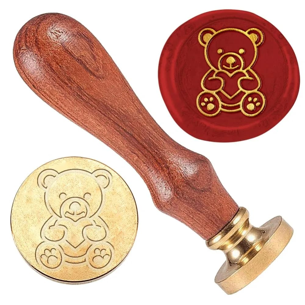 1" Bear Wax Seal Stamp Retro Sealing Stamps Removable Brass Head Seal Stamp with Wooden Handle Sealing Wax for Envelope Greeting