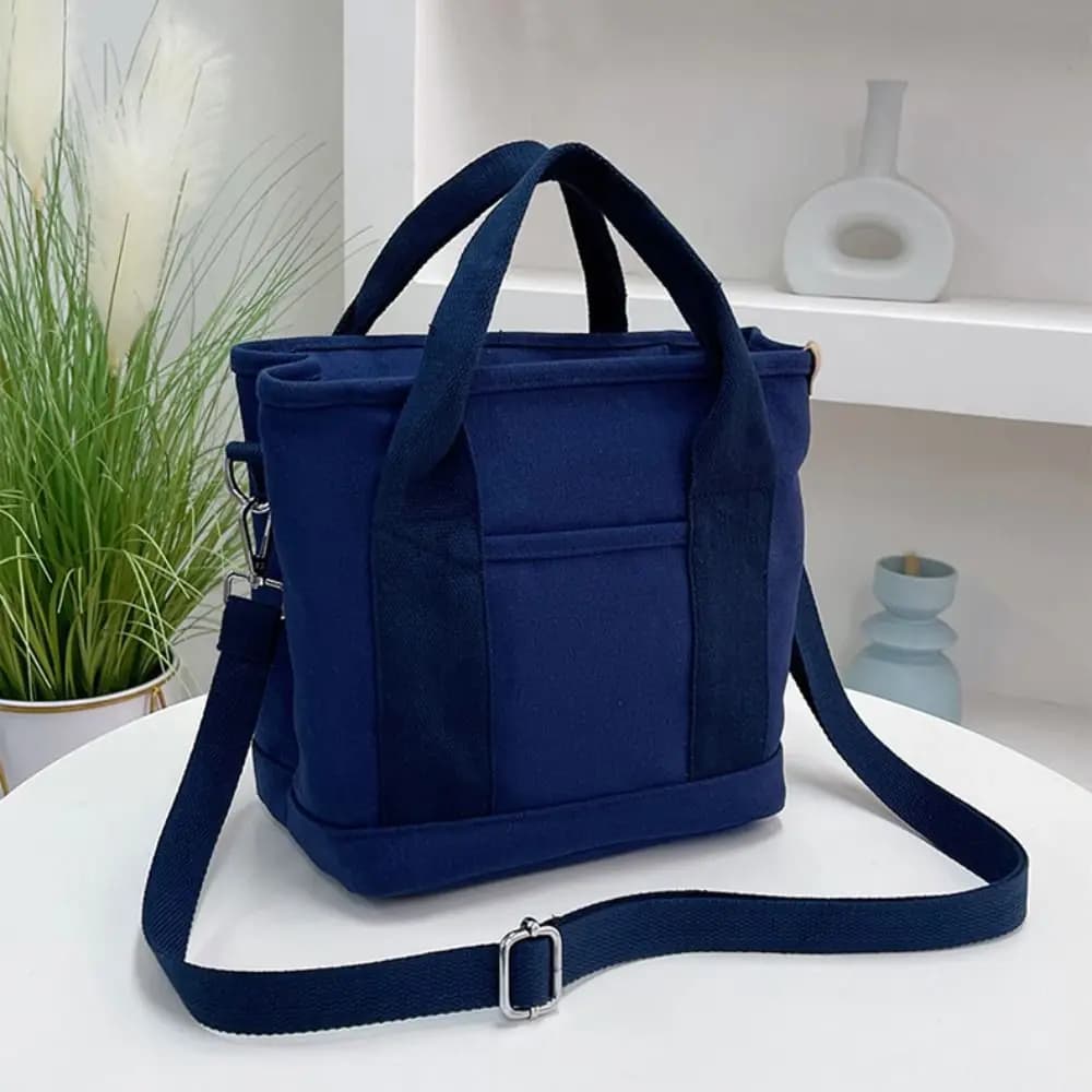 Multi-pocket Japanese Style Crossbody Bag Handbag Large Capacity Canvas Shoulder Bag Zipper All-match Pure Color Tote Bag