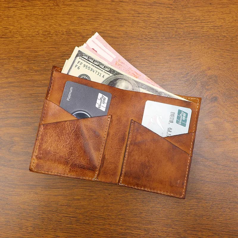 Hand-Sewn Ultra-Thin Pure Leather Wallet Soft Leather Aged Vertical Style Money Clip for Men And Women with Multiple Card Slots