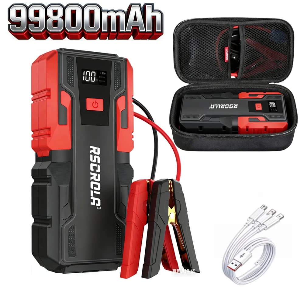 Avviatore di Emergenza per Auto 12V, 3000A di Picco, Power Bank Portatile 99800mAh, Booster Batteria Auto 12V con Display LCD, Luce LED di Emergenza