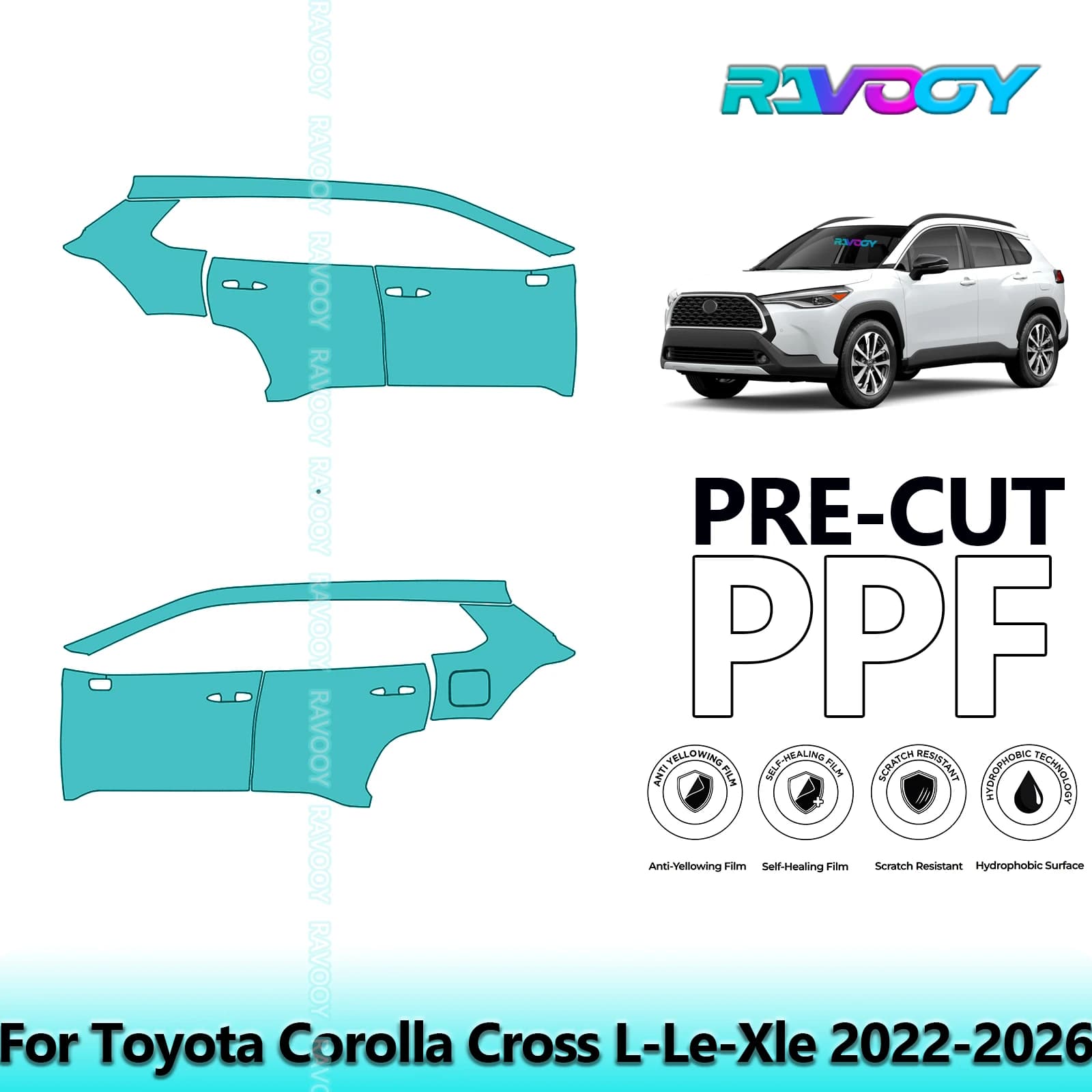 Per Toyota Corolla Cross L-Le-Xle 2022-2026 8.5mil Trasparente Opaco Pre-Cut PPF Porta e Pilastro A/B Kit TPU Pellicola di Protezione Della Vernice Set