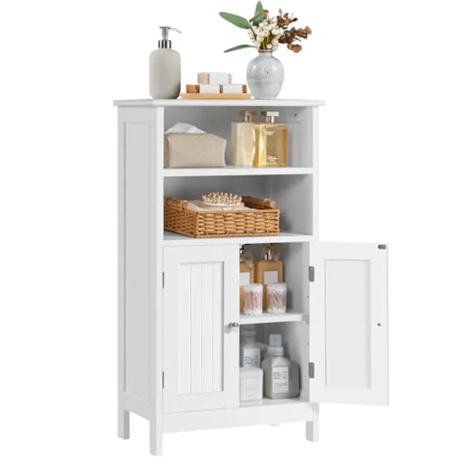 Bathroom cabinet Self-supporting with Double Door and shelf Adjustable, High Organizer for Living Room