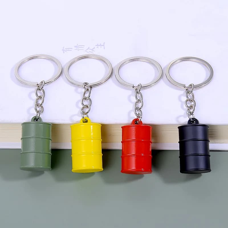 Mini simulazione tamburo olio portachiavi creativo estintore serbatoio di ossigeno portachiavi in metallo accessori zaino da uomo bigiotteria per auto