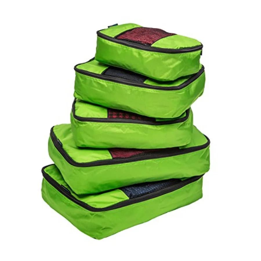 Set di 5 Cubi Organizzatori per Valigie, 2 Piccoli, 2 Medi, 1 Grande, Design Compatto e Colorato per Viaggi e Organizzazione