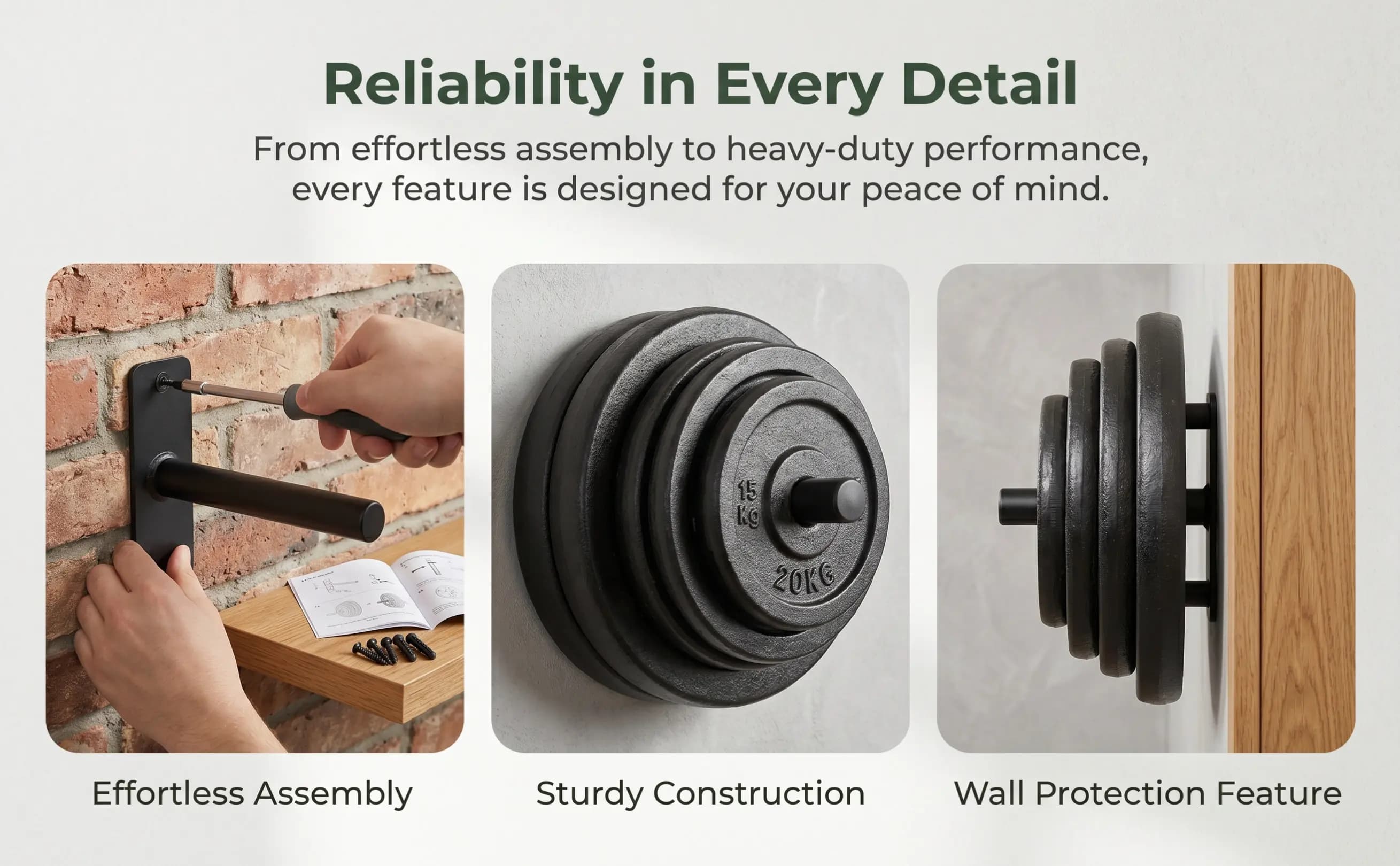 Wall-Mounted Weight Plate Holder 25Mm 1 Hole Diameter Heavy Duty Barbell Storage Rack Home Gym Organizer Efficient Storage