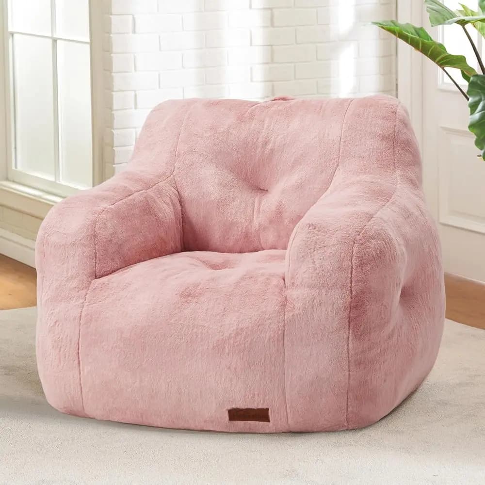 Poltrona Sacco Imbottita Rosa con Braccioli per una Seduta Confortevole in Camere da Letto, Soggiorni e Dormitori
