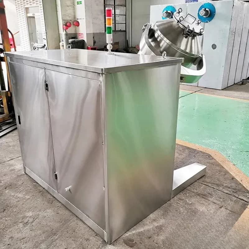 Three-dimensional moving mixer with 3D rotating blender in stainless steel for food chemicals