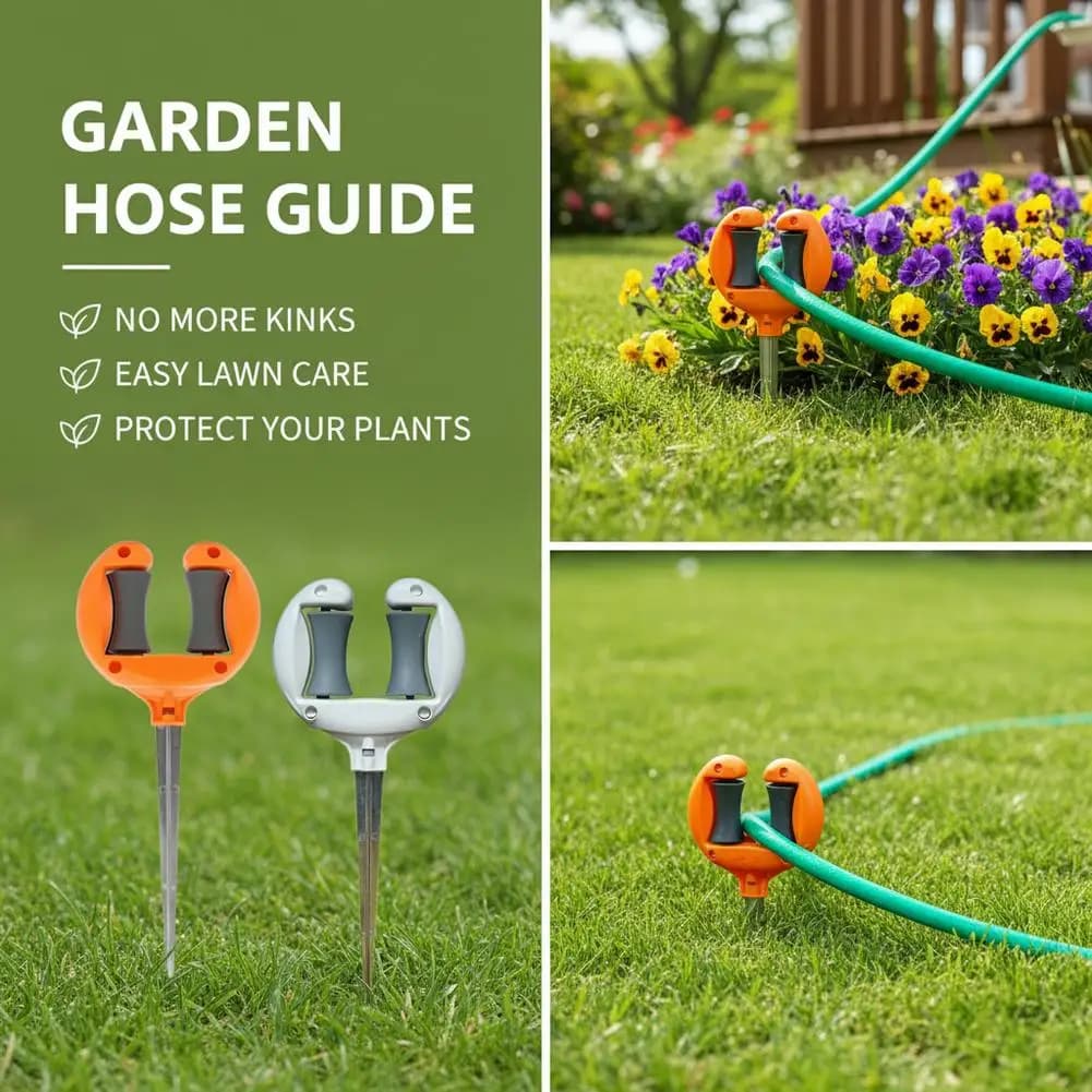 Garden Hose Guide Stake with Rotating Pulley Wheel Metal Ground Spike Hose Holder Outdoor Lawn Water Pipe Positioning Guide Tool