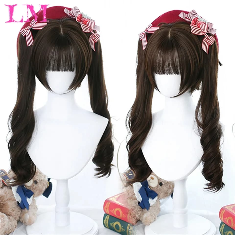LM Capelli sintetici Hatsune Miku Parrucca Cosplay Lunghi fermagli per capelli sintetici 2 code di cavallo Lolita Verde Rosa Parrucche per feste resistenti al calore