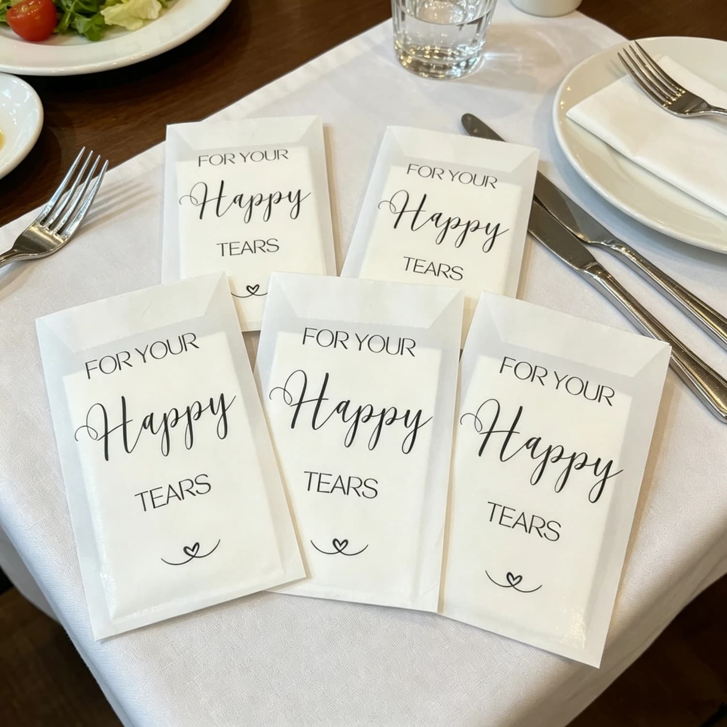 Confezioni di Fazzoletti con Design 'Happy Tears' per Ospiti di Matrimonio, Ideali come Essenziali per Sacchetti di Benvenuto