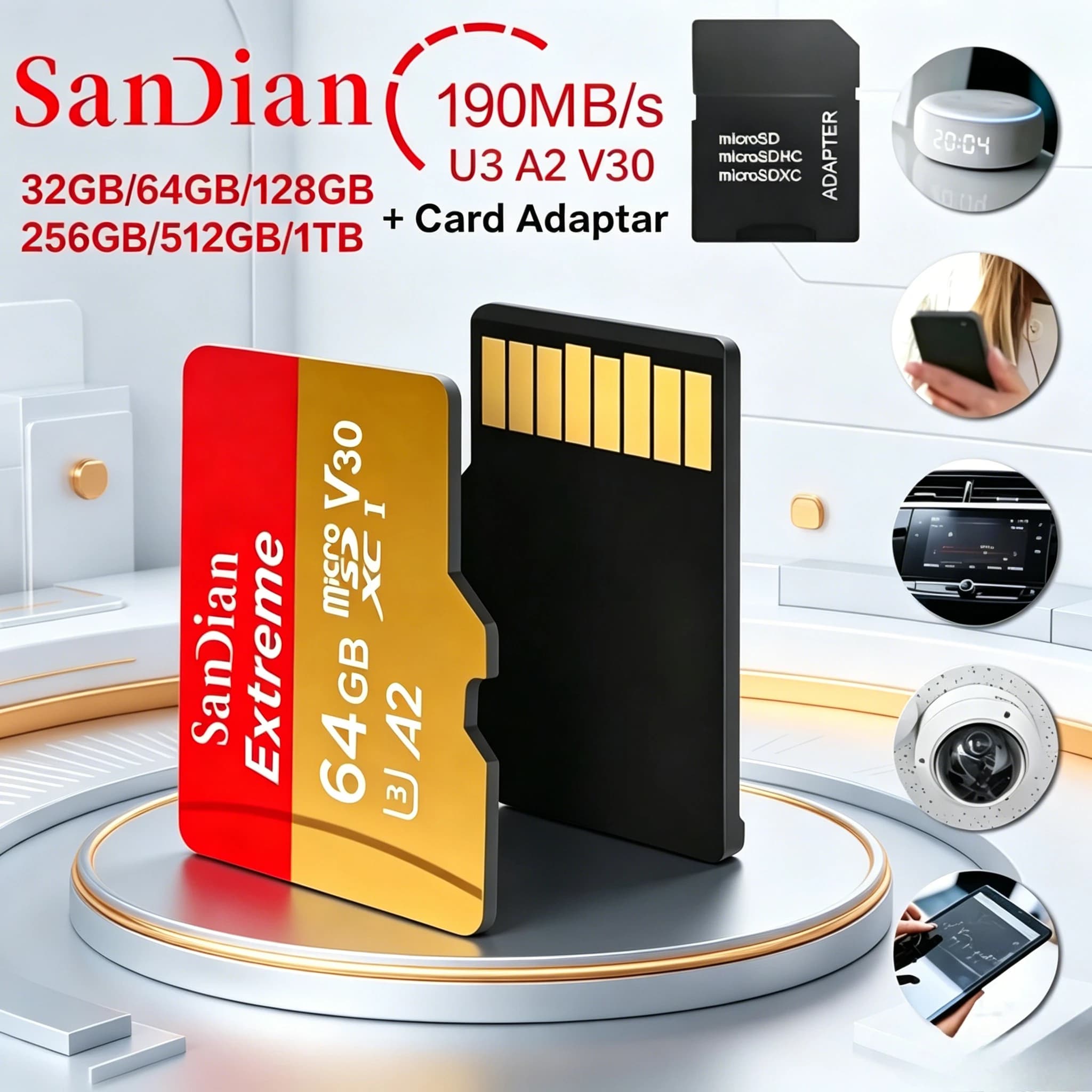 Scheda di Memoria Mini Originale Classe 10 per Fotocamera/Telefono/Drone, Micro TF/SD Card da 1TB, 128GB, 256GB