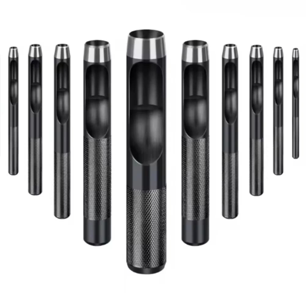 12PCS 1-10mm Leather Hollow Punch Set Round Hole Cutter Tool For Belt Watch Band Gasket Rubber Plastic Vinyl Hand Punches