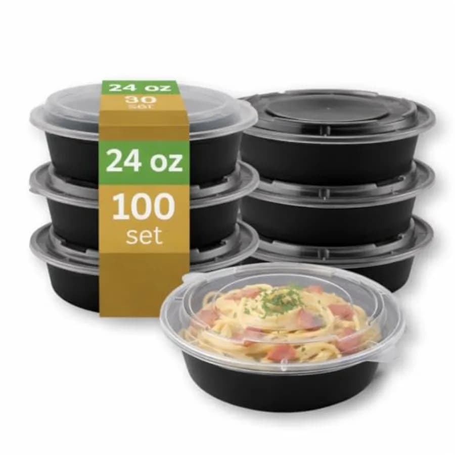 24 oz Round Meal Prep Containers with Lids -Free Food Storage Containers, Bento Box for Restaurant Catering Use, Stackable, Mic
