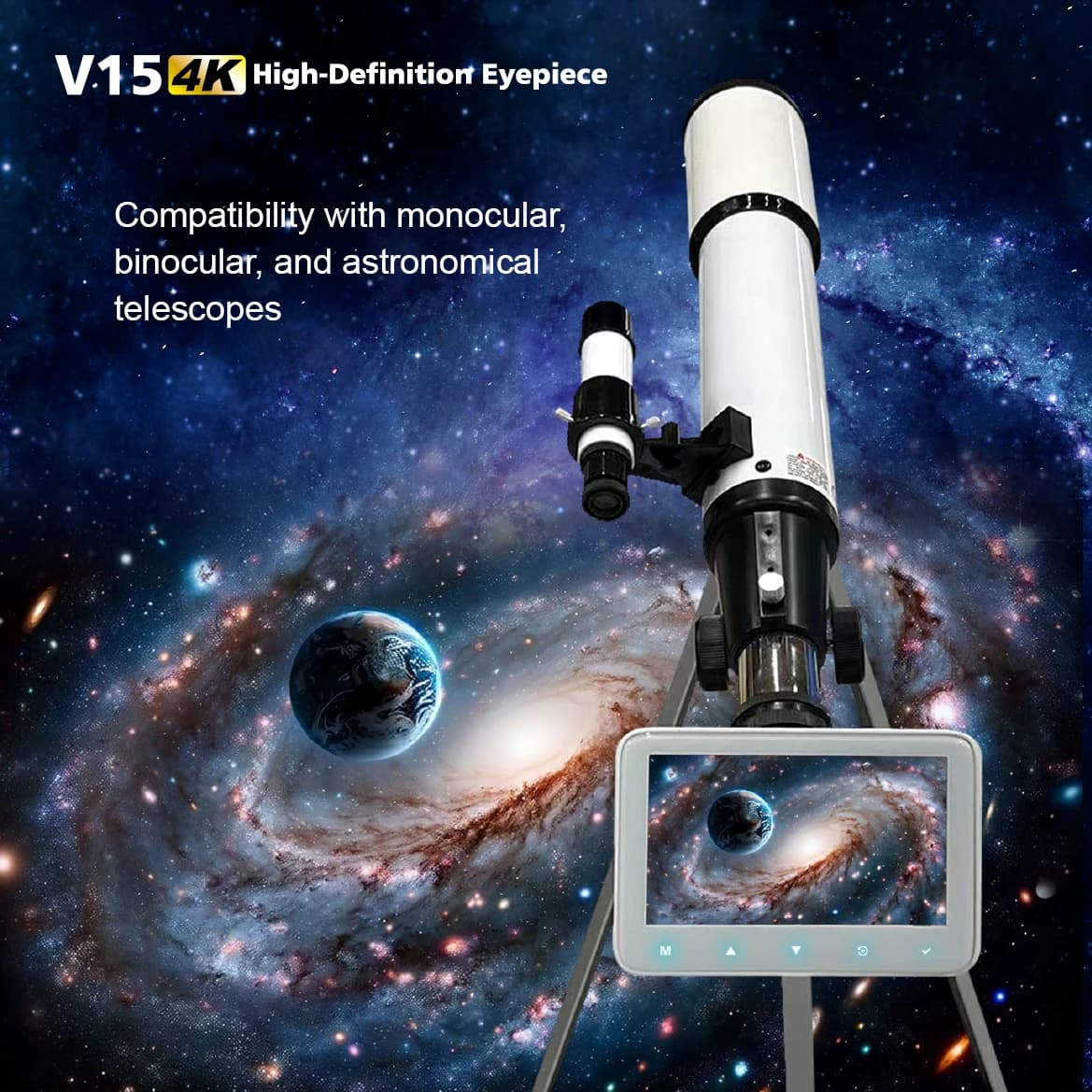 Oculare V15 5" 4K HD Zoom 5x per la visualizzazione diurna e l'osservazione delle stelle notturne in monocolo e binocolo Batteria da 2000 MAh